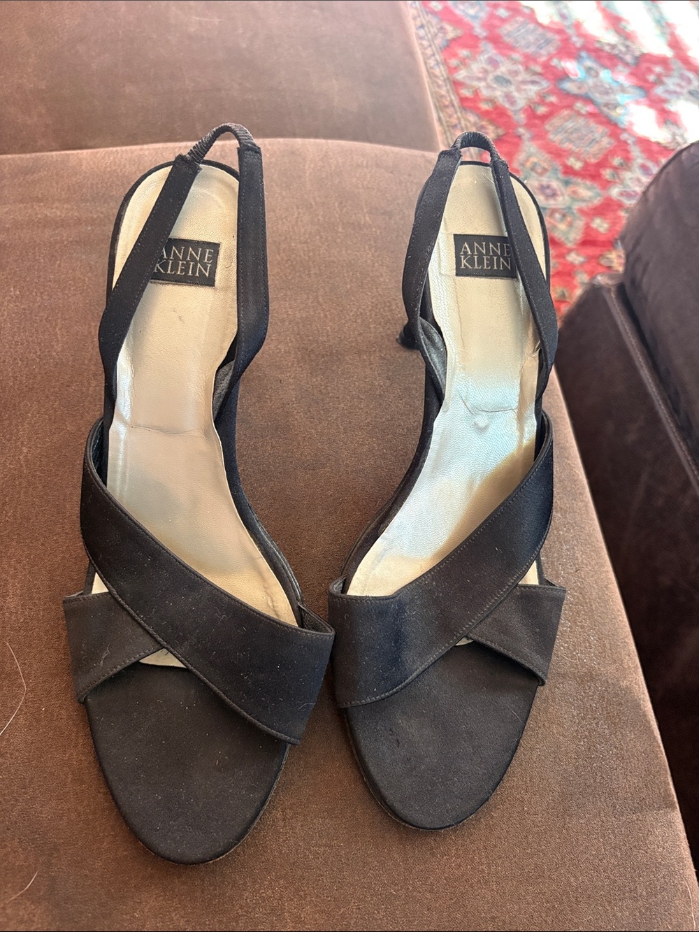 Anne Klein Black Crisscross Slingback Heels